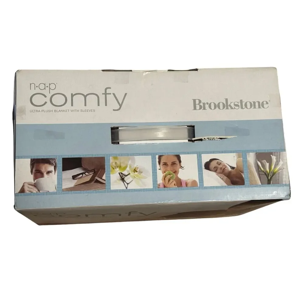 NIB Brookstone Cranberry Ultra Plush Blanket w/Sleeves Satin Trim Christmas gift